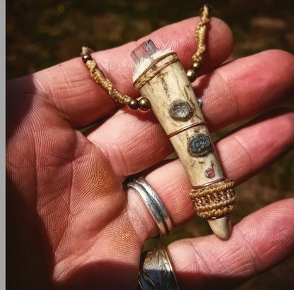 Antler Spirit Talisman — Aquamarine & Fire Opal
