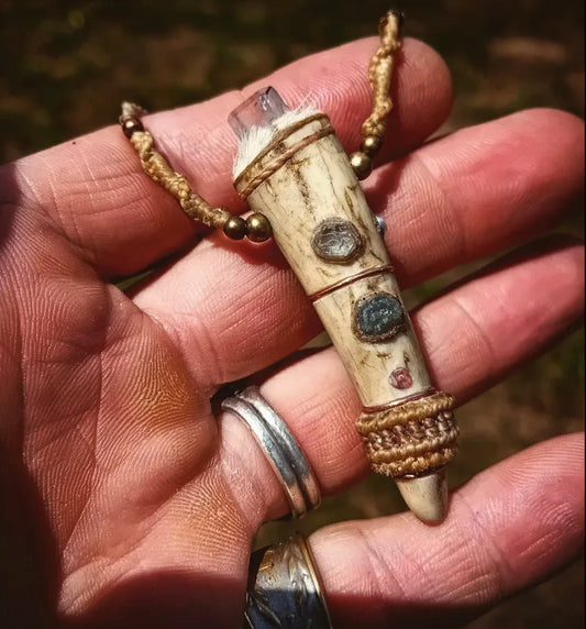 Antler Spirit Talisman — Aquamarine & Fire Opal