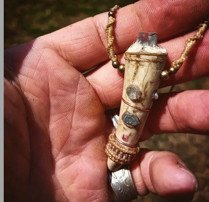 Antler Spirit Talisman — Aquamarine & Fire Opal