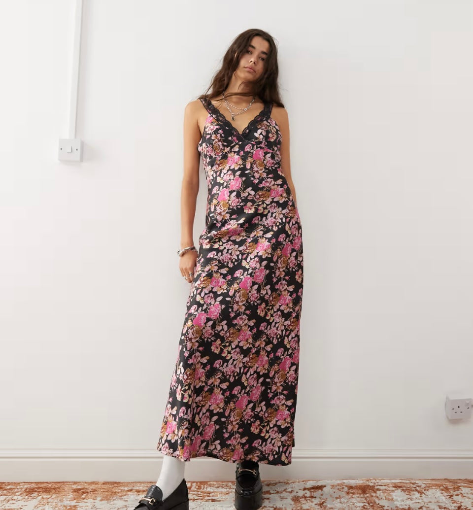 Reclaimed Vintage Lace Insert Cami Midi Dress In Floral Print