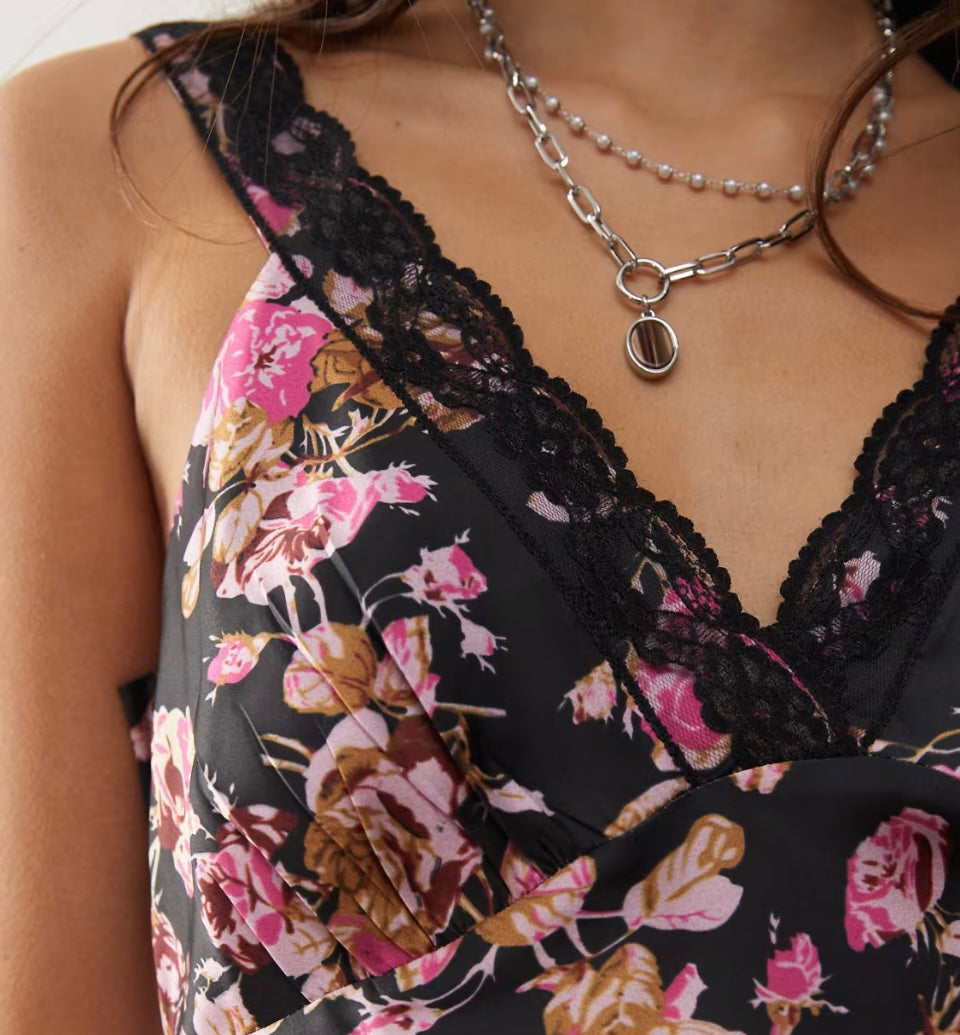 Reclaimed Vintage Lace Insert Cami Midi Dress In Floral Print
