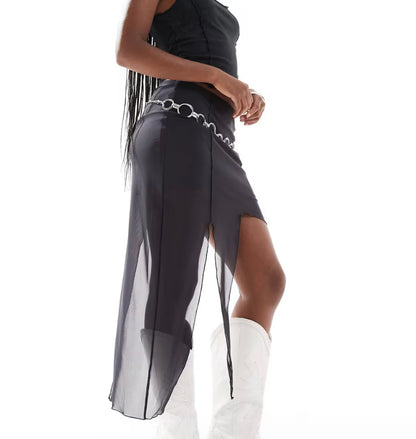 Noisy May Waterfall Mesh Mini Skirt In Washed Charcoal