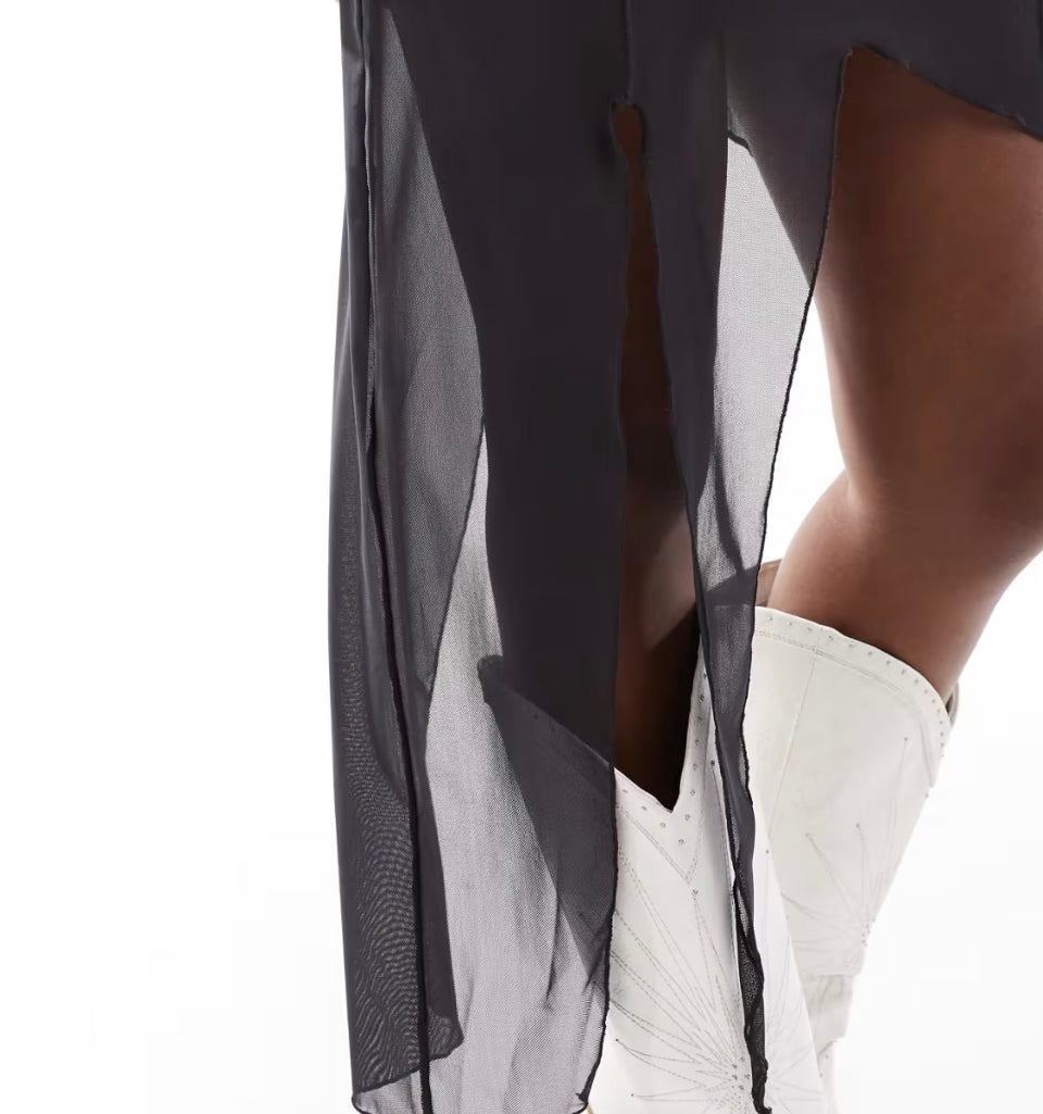 Noisy May Waterfall Mesh Mini Skirt In Washed Charcoal