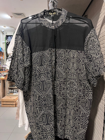 BUTTON UNISEX TUNIC B&W GEO