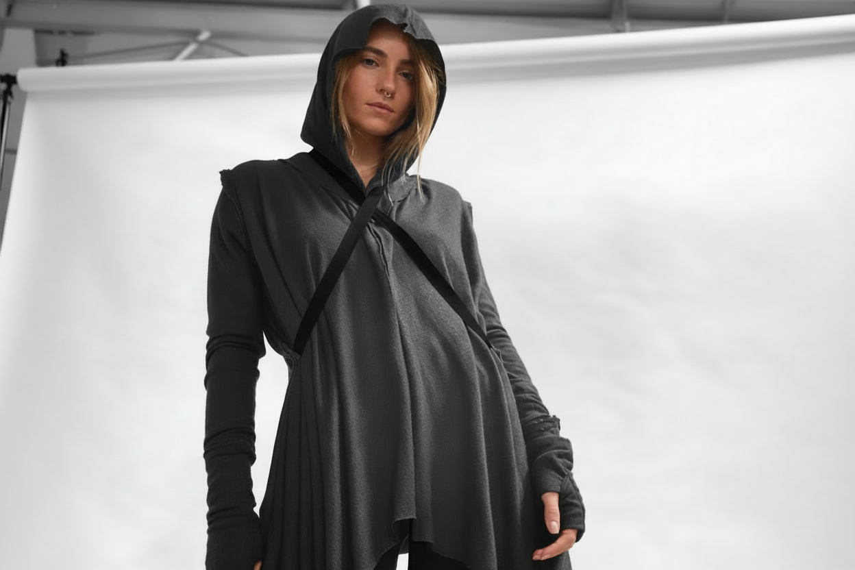 CRIME Long Sleeve Hooded Duster Cardigan In Grey