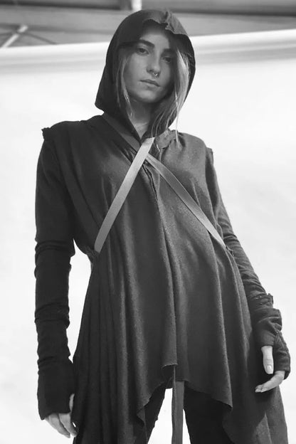 CRIME WO Long Sleeve Hooded Duster Cardigan In Beige