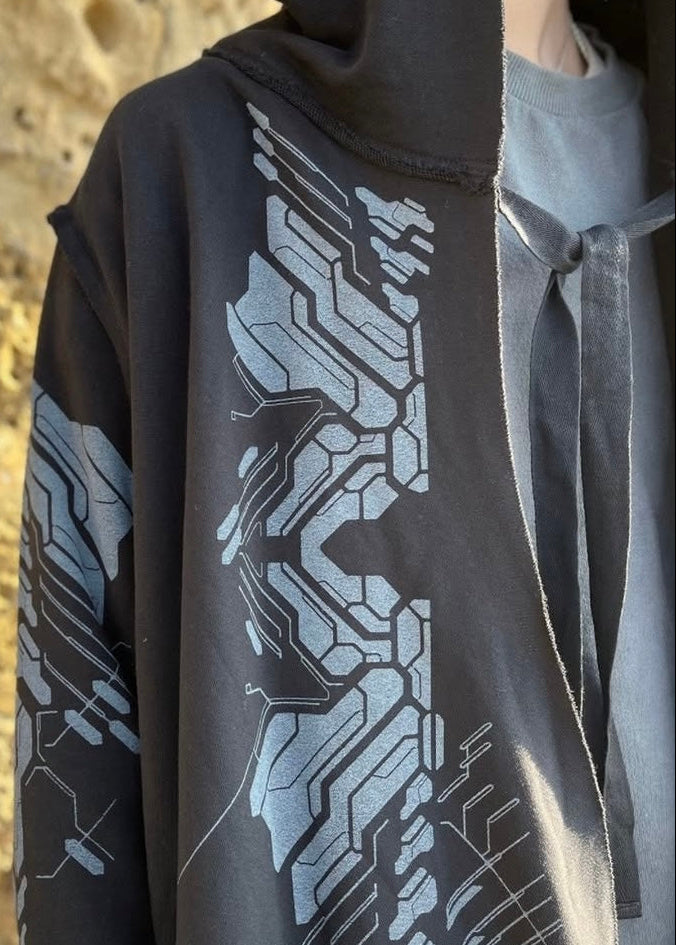 DELTA UNISEX Hood Cardigan Duster In Black