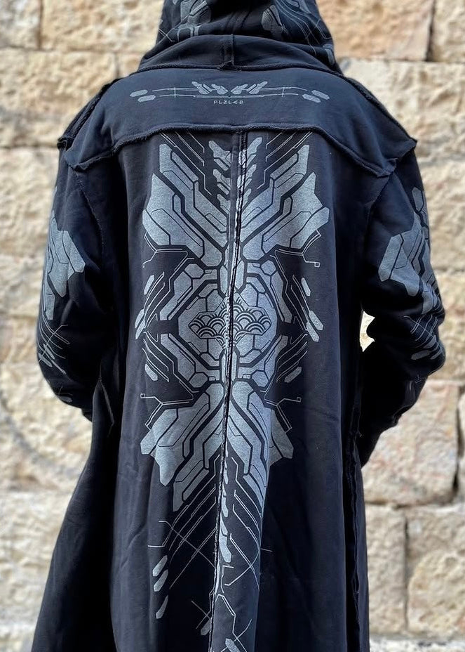 DELTA UNISEX Hood Cardigan Duster In Black