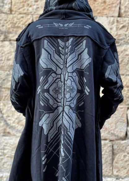 DELTA UNISEX Hood Cardigan Duster In Black