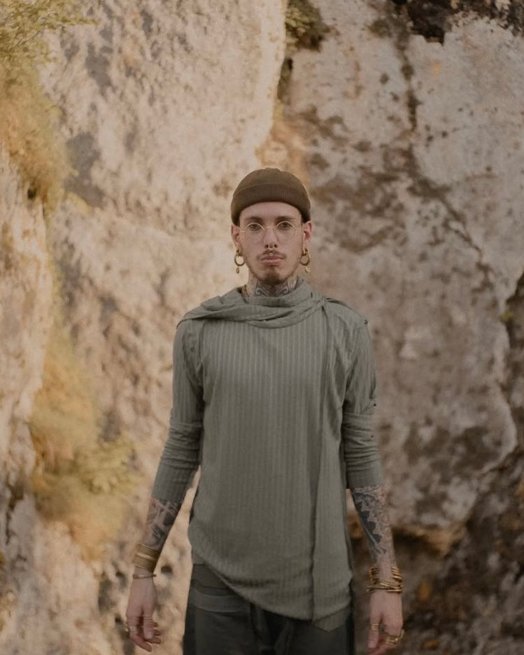 CATALIST UNISEX Hooded Long Shirt In Olive