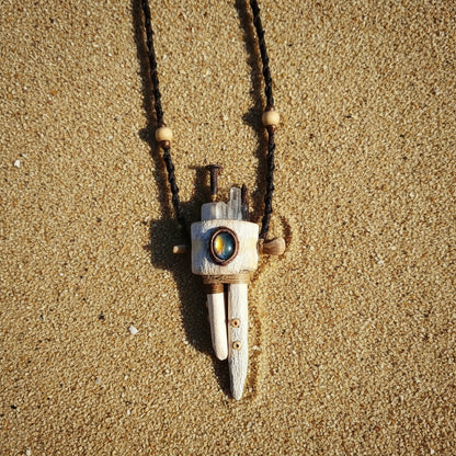 Tribal Amulet Necklace – Labradorite, Aquamarine & Bone