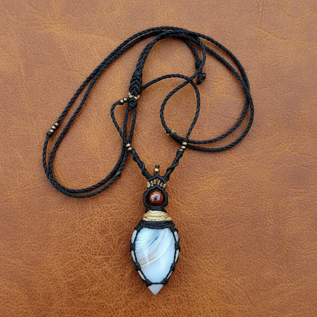 White Agate Macramé Necklace