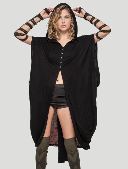 IMMA Hooded Kaftan In Black/Red