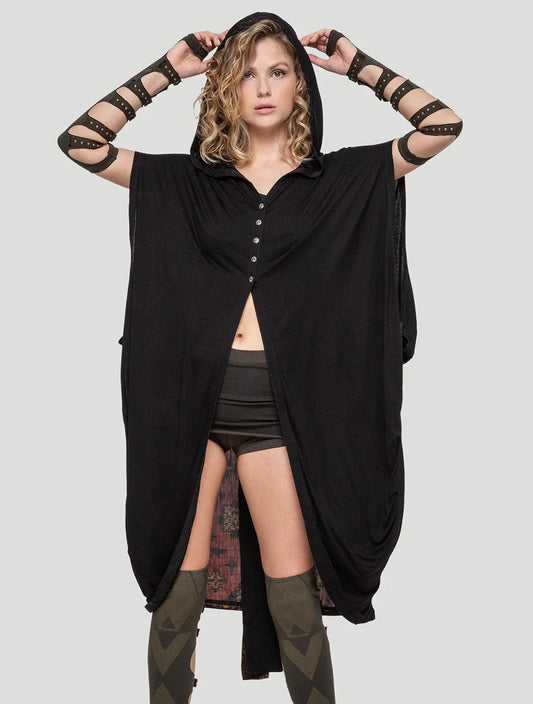 IMMA Hooded Kaftan In Black/Red