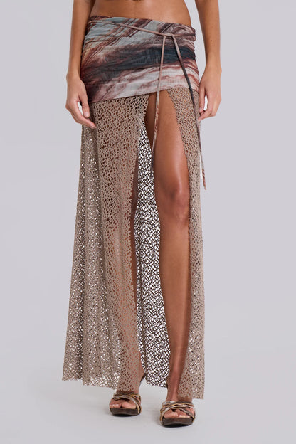 Knit Split Maxi Skirt – Mesh Foldover