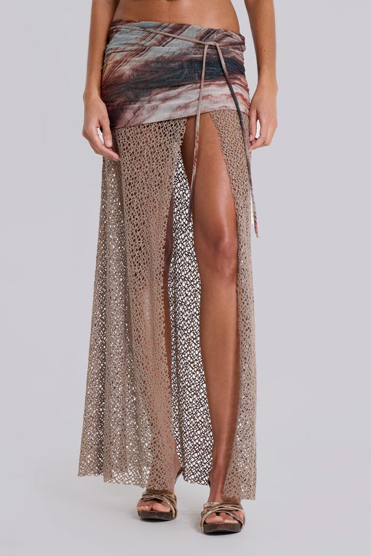 Knit Split Maxi Skirt – Mesh Foldover