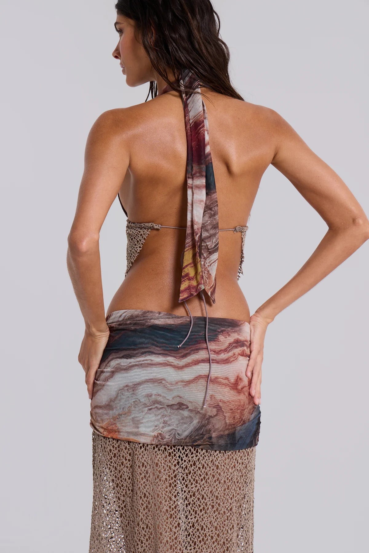 halter Knit Hanky Top – Printed Mesh