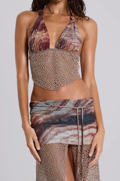 Knit Split Maxi Skirt – Mesh Foldover