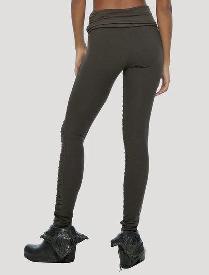 JIKO Foldover Long Leggings In Olive - Noir