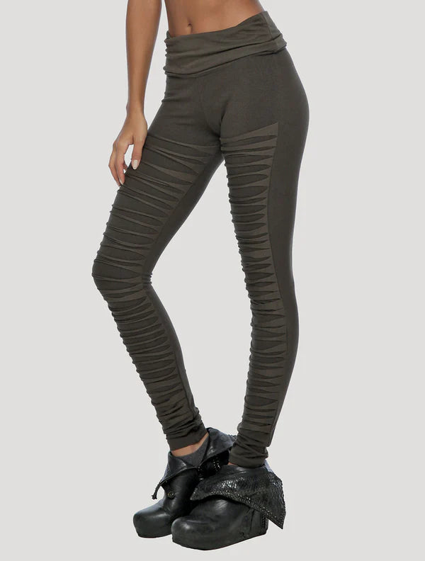 JIKO Foldover Long Leggings In Olive - Noir