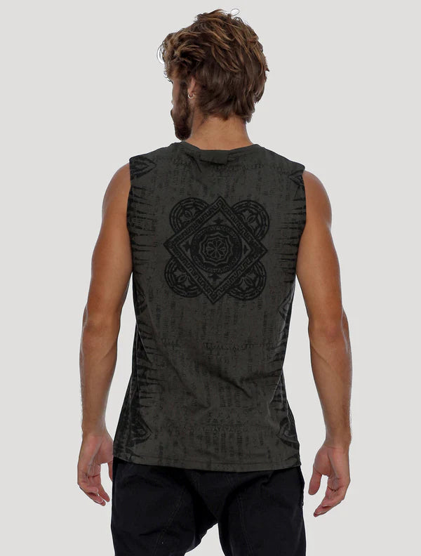 JAYA Sleeveless Tee In Olive-Noir