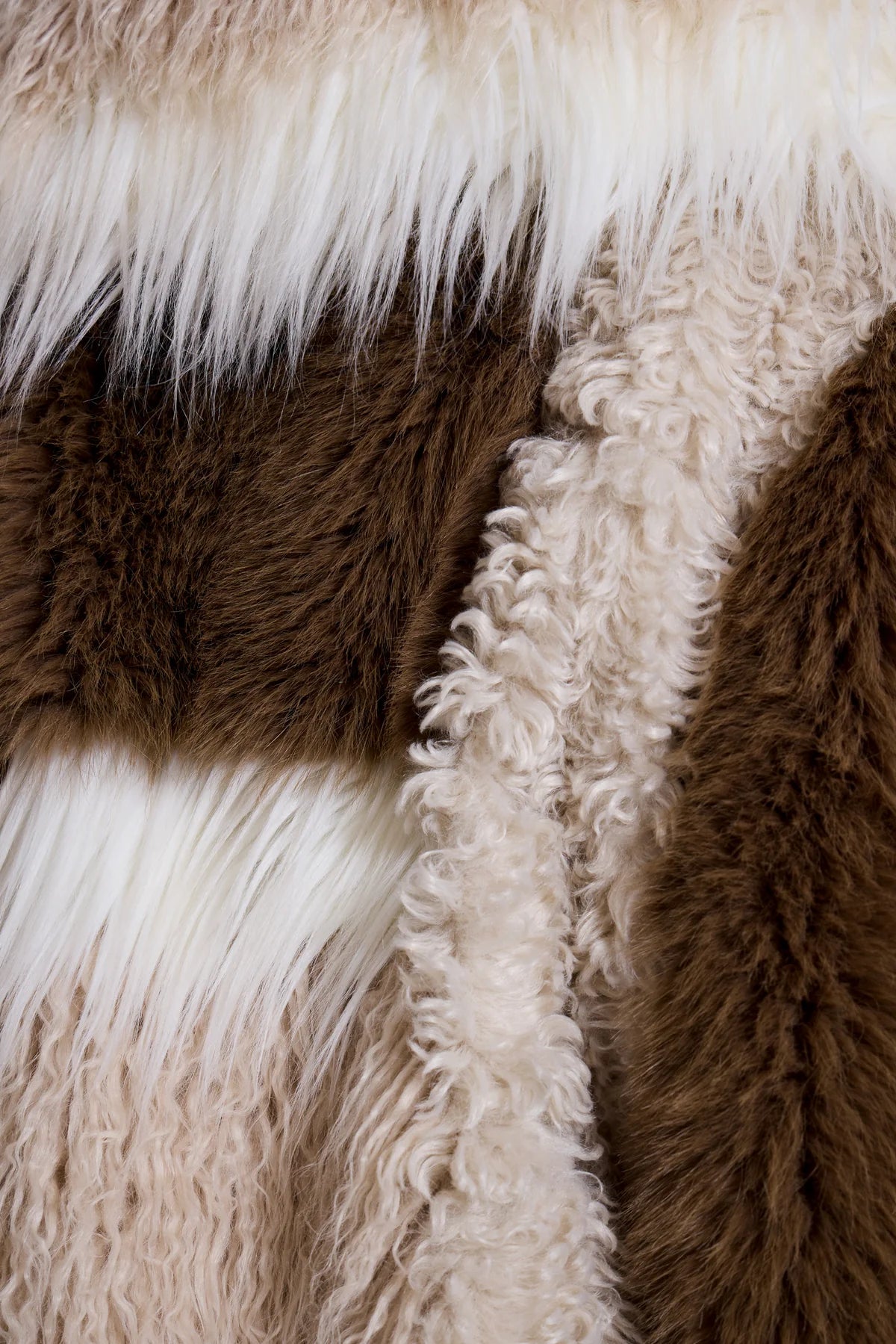 Nomad Luxe Patchwork Faux Fur Coat – Beige