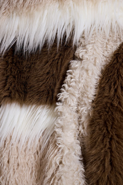 Nomad Luxe Patchwork Faux Fur Coat – Beige