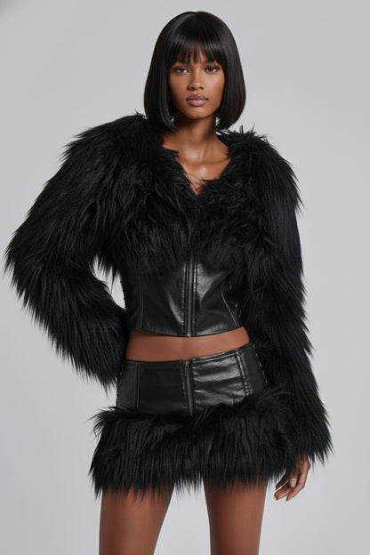 Nightfall Hybrid Fur Biker Jacket – Black