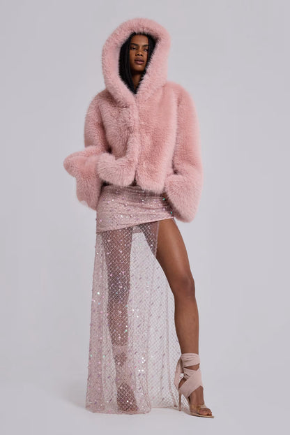 Frost Guardian Faux Fur Coat – Pink
