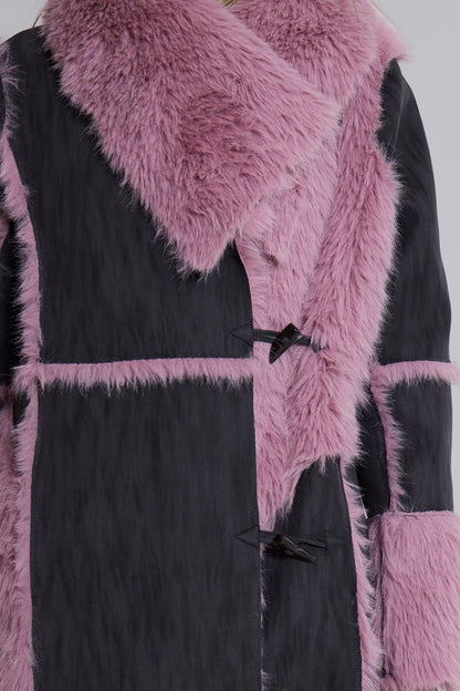 ALISE PATCHWORK Faux Suede & Fur Maxi Coat