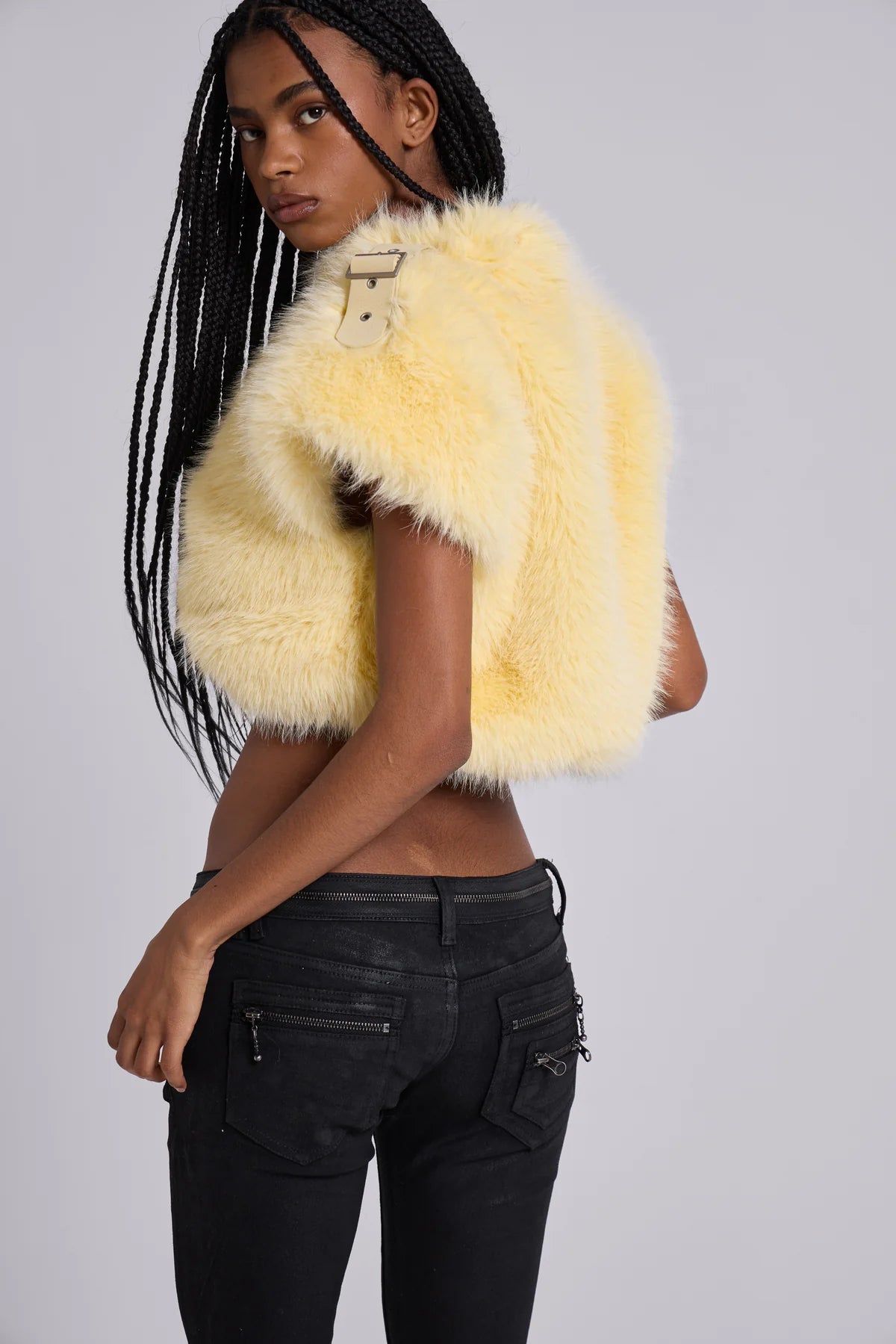 Faux Fur Shrug With XL Scarf — Yellow