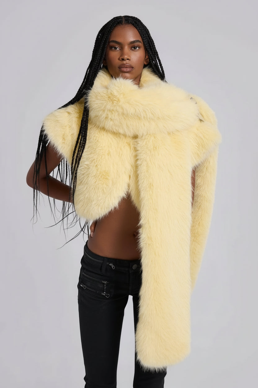 Faux Fur Shrug With XL Scarf — Yellow
