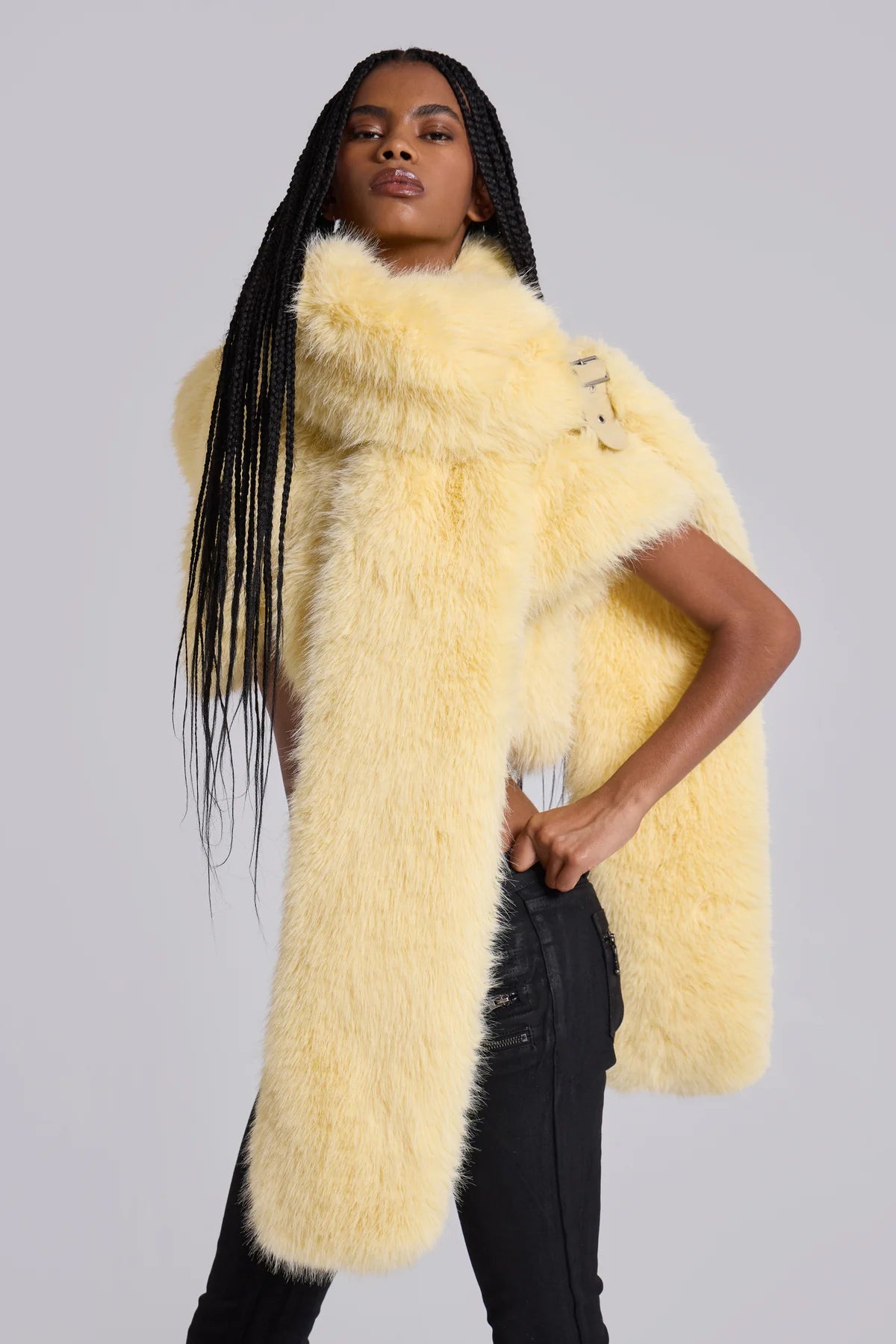 Faux Fur Shrug With XL Scarf — Yellow