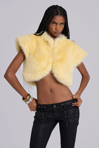 Faux Fur Shrug With XL Scarf — Yellow