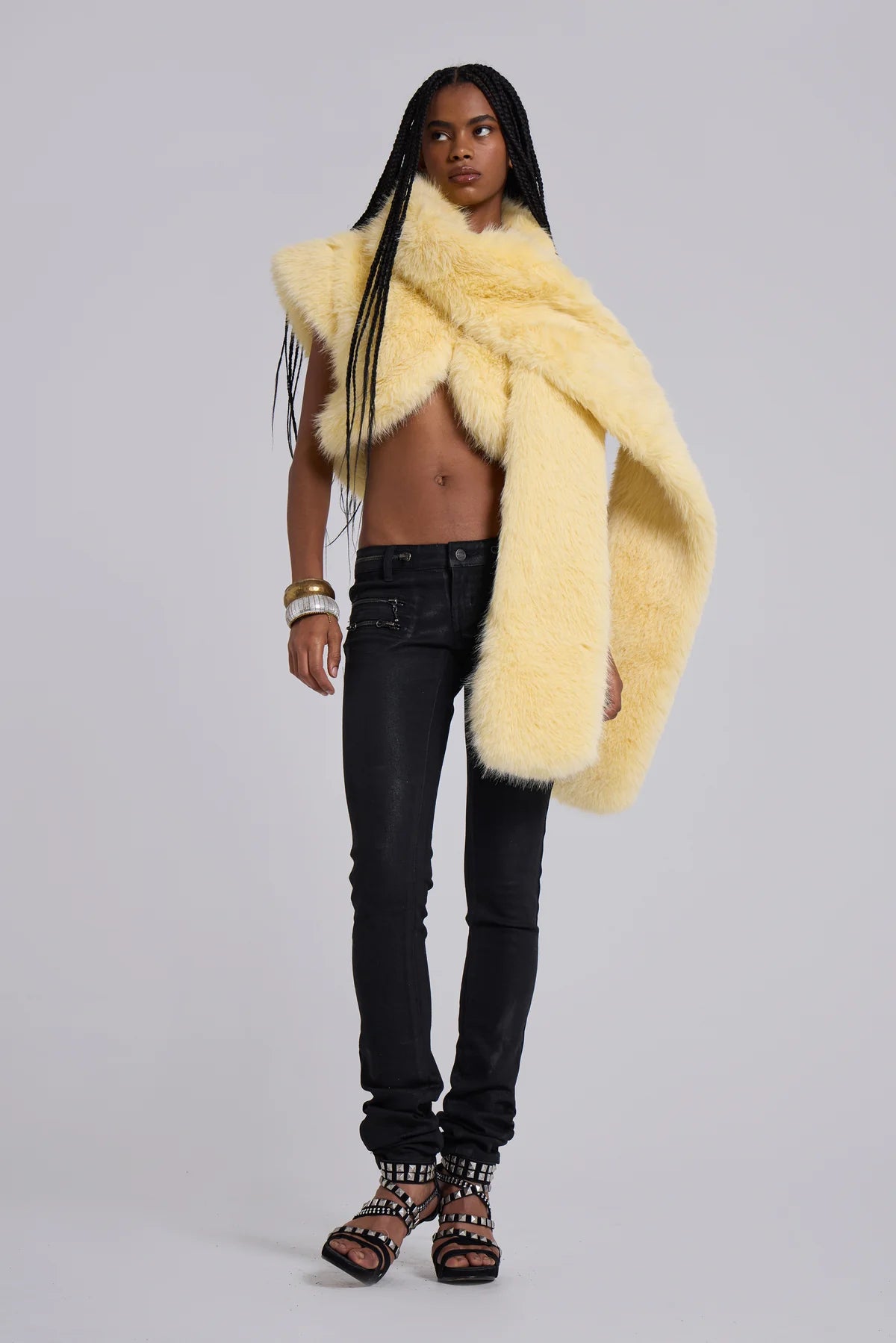 Faux Fur Shrug With XL Scarf — Yellow
