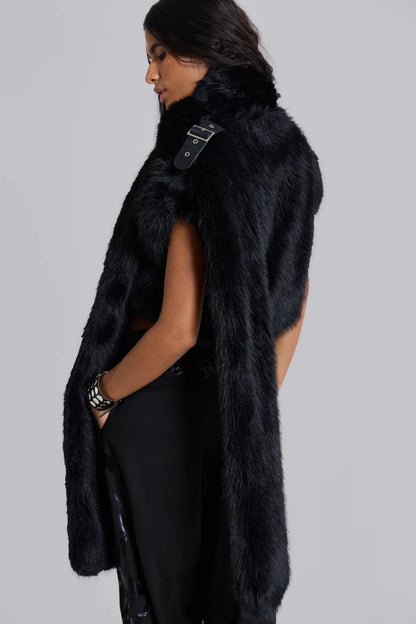 Faux Fur Shrug With XL Scarf — Black