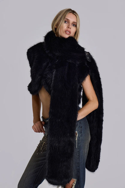 Faux Fur Shrug With XL Scarf — Black