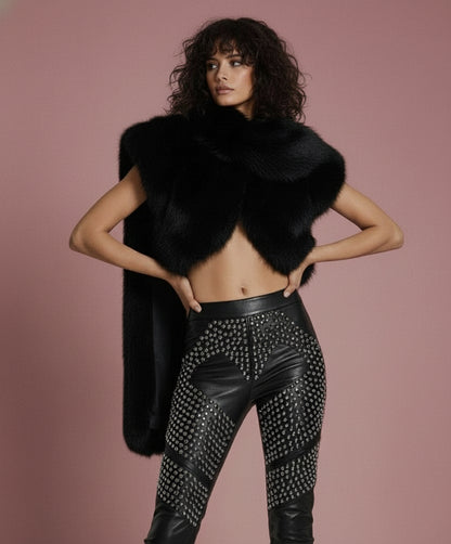 Faux Fur Shrug With XL Scarf — Black