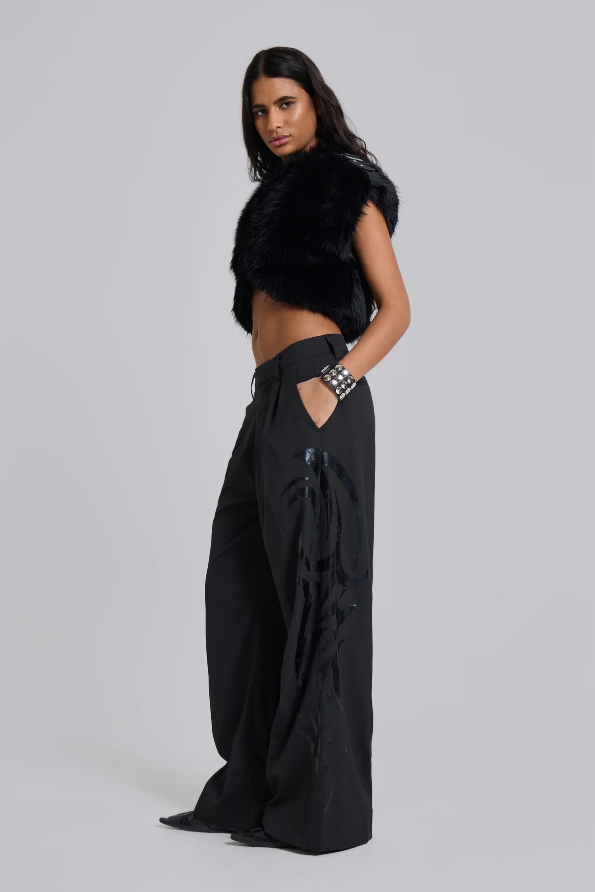 Faux Fur Shrug With XL Scarf — Black