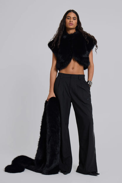 Faux Fur Shrug With XL Scarf — Black