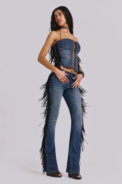 VIVI Halter Lace-Up Corset – Denim