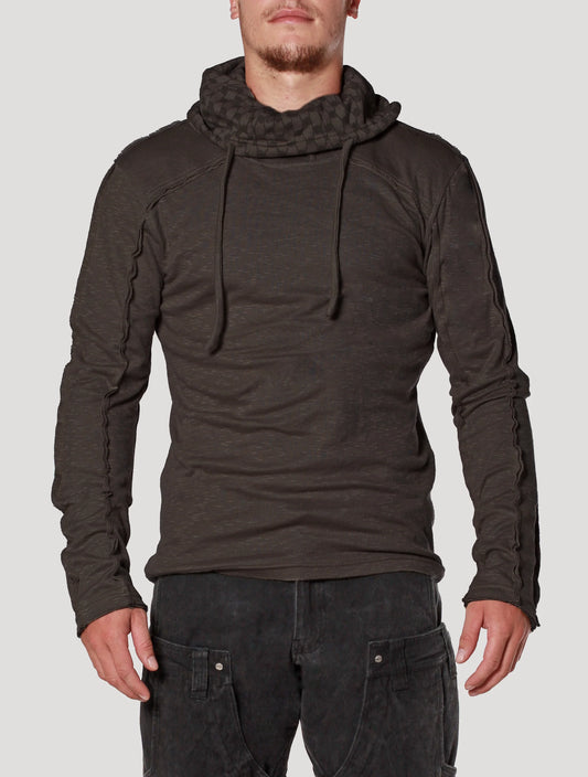 KAFIYA Hooded Jumper In Olive / Charocal