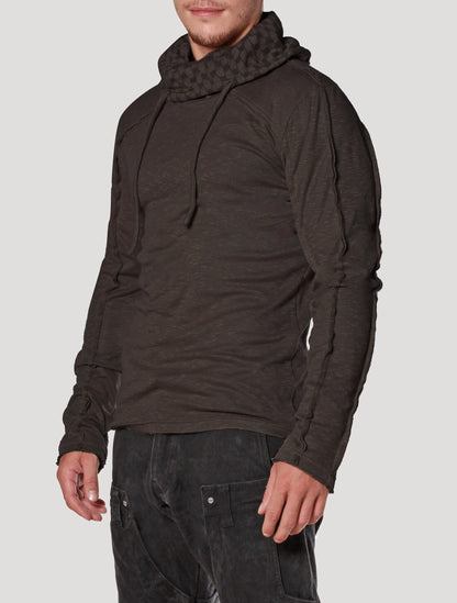 KAFIYA Hooded Jumper In Olive / Charocal