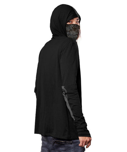 KUSARY Long Sleeve Hooded Shirt In Black