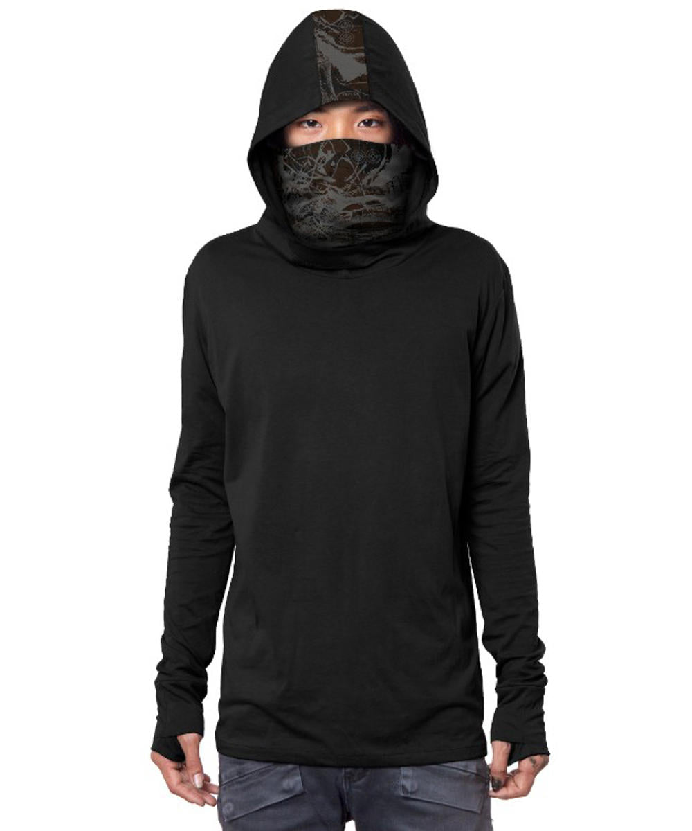 KUSARY Long Sleeve Hooded Shirt In Black