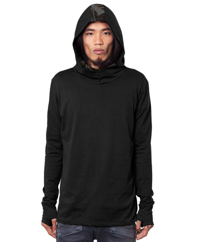KUSARY Long Sleeve Hooded Shirt In Black