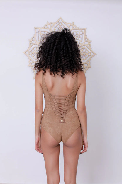 SIDE Suede Look Beige One-Piece Swimsuit