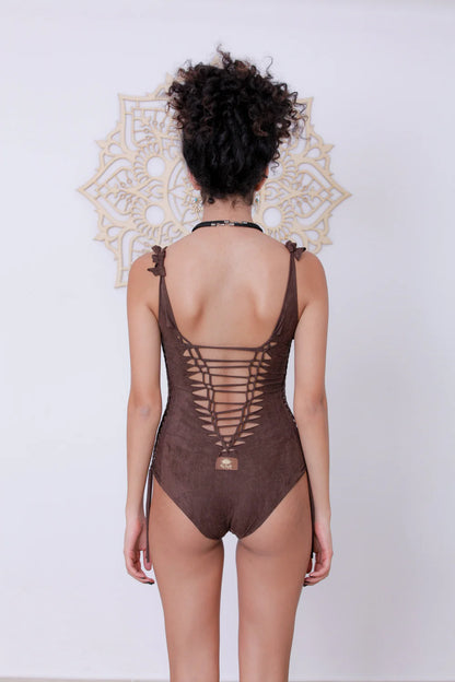 DELI Dark Brown Look Dark Camel One Piece Swimsuit