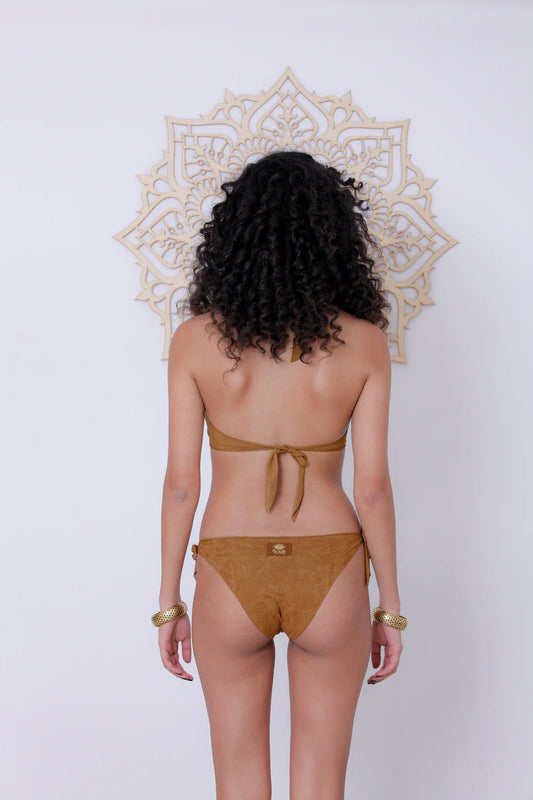 BEADS Suede Look Bikini Set in Dark Camel