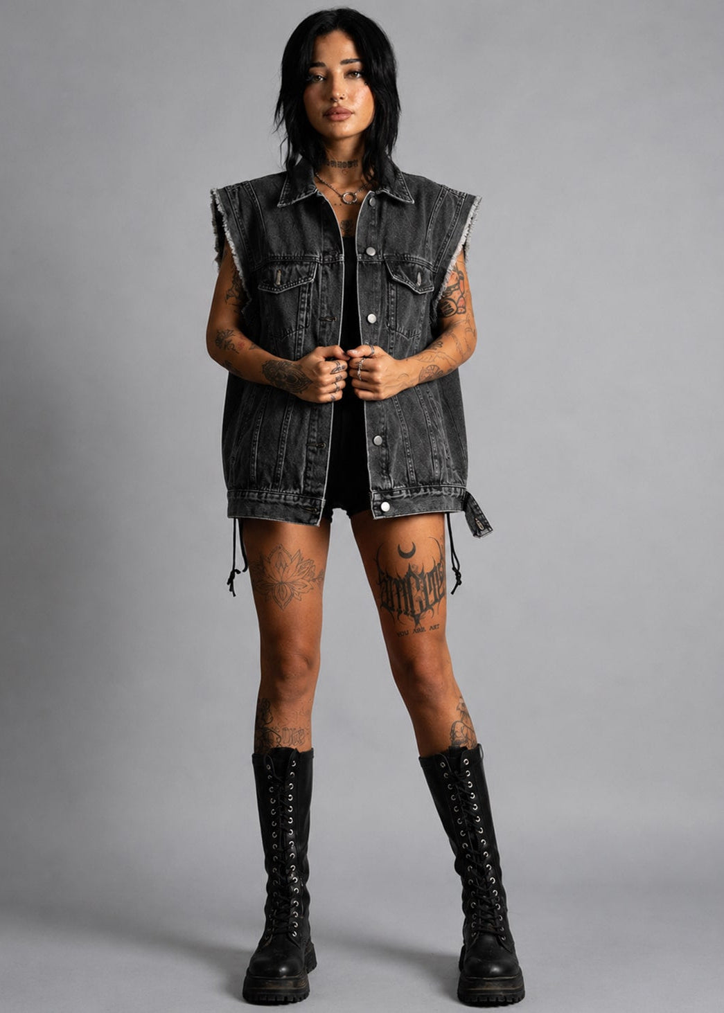 MIKO Unisex Denim Vest In Black